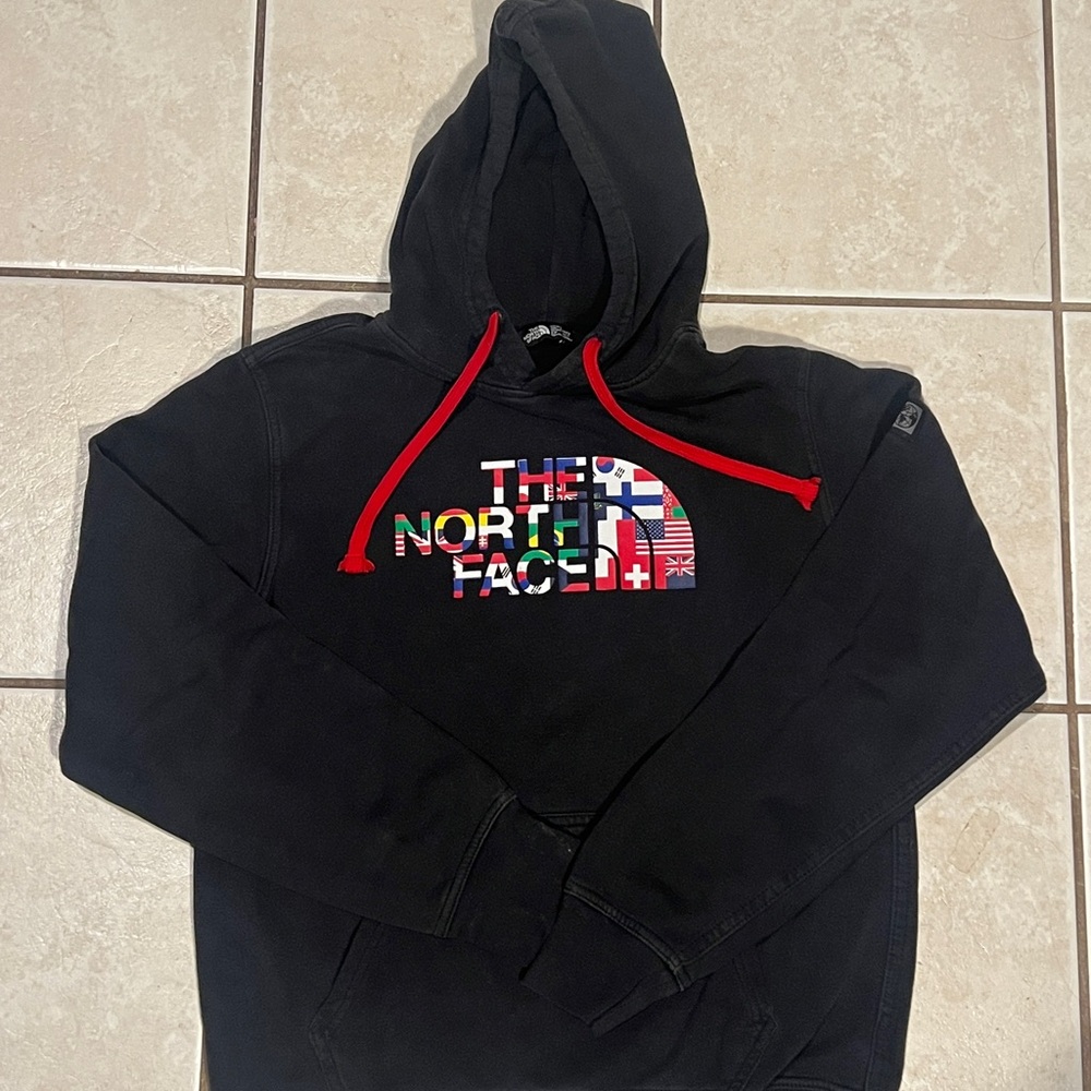 The North Face Black Hoodie with Red Drawstrings